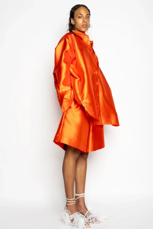 ORANGE SATIN OVERSIZED SHIRT