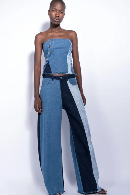 PATCHWORK DENIM BOYFRIEND TROUSERS