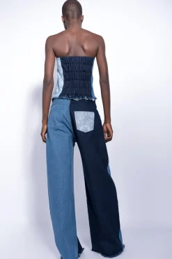 PATCHWORK DENIM BOYFRIEND TROUSERS
