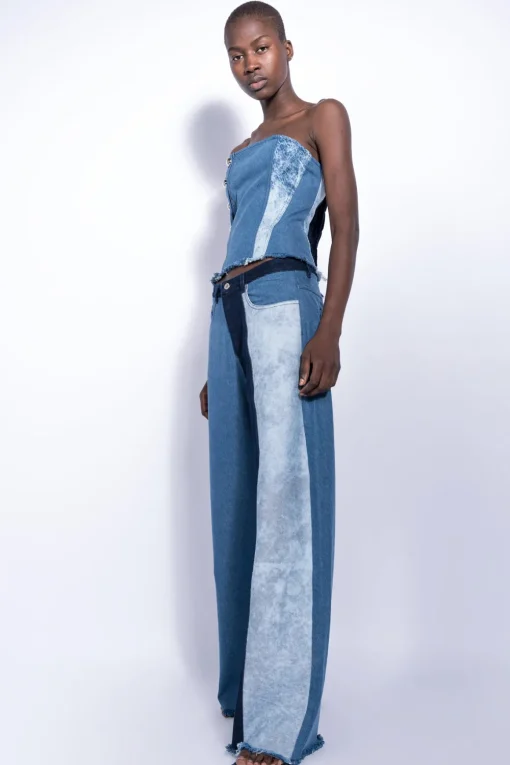 PATCHWORK DENIM BOYFRIEND TROUSERS