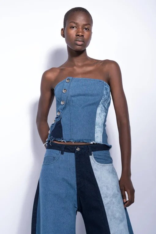 PATCHWORK DENIM BOYFRIEND TROUSERS