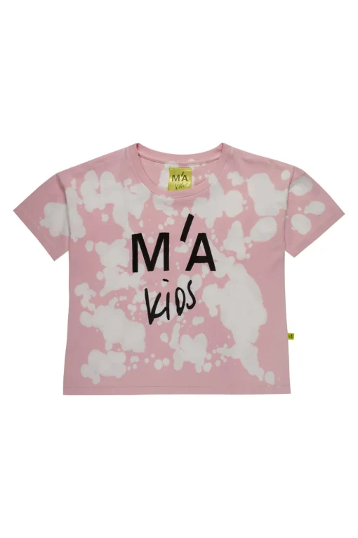 PINK AND BEIGE SPLATTERED LOGO T-SHIRT