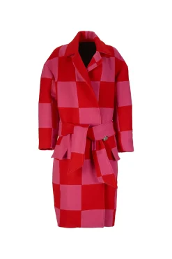 PINK AND RED CHECKED LONG COAT