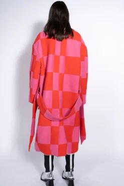 PINK AND RED CHECKED LONG COAT
