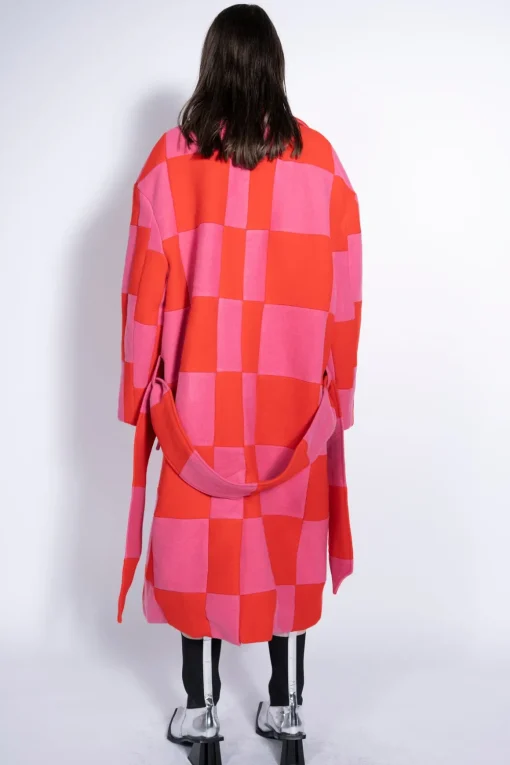 PINK AND RED CHECKED LONG COAT
