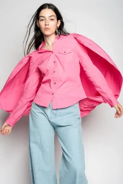 PINK BALLON SLEEVE SHIRT
