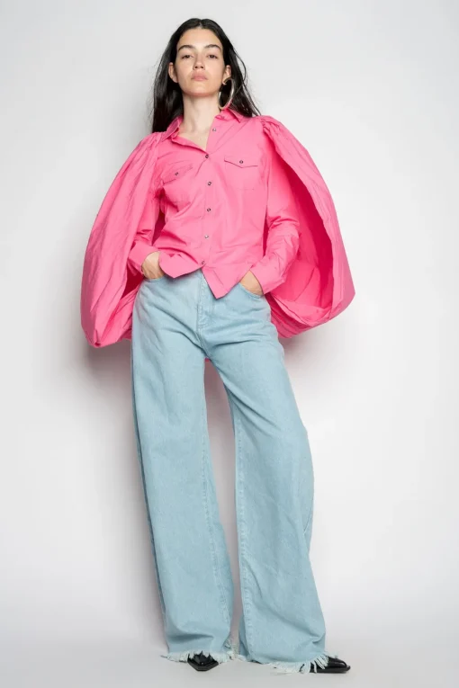 PINK BALLON SLEEVE SHIRT