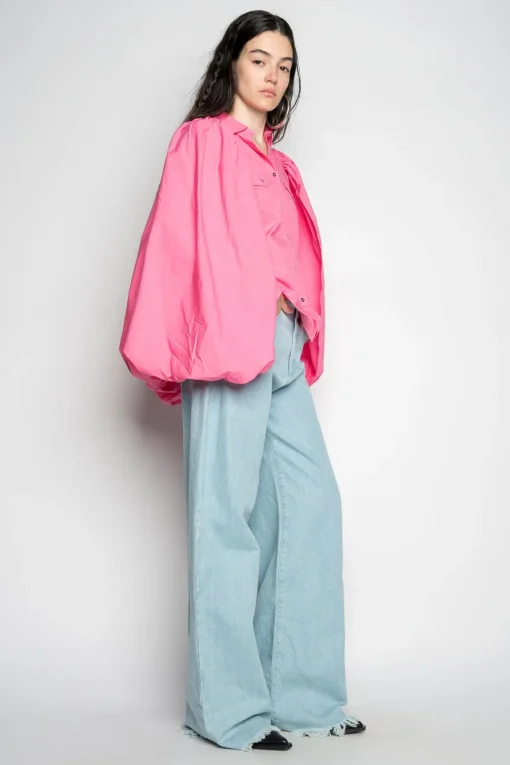 PINK BALLON SLEEVE SHIRT