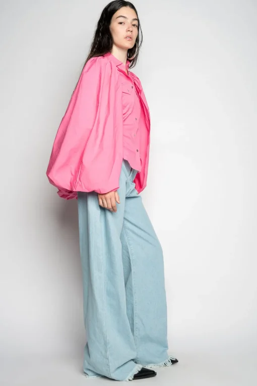 PINK BALLON SLEEVE SHIRT