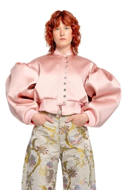PINK BOMBER JACKET WITH PUFF SLEEVES