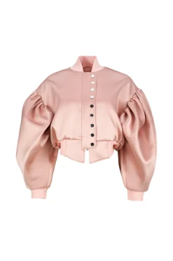 PINK BOMBER JACKET WITH PUFF SLEEVES