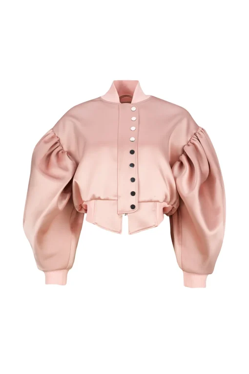 PINK BOMBER JACKET WITH PUFF SLEEVES