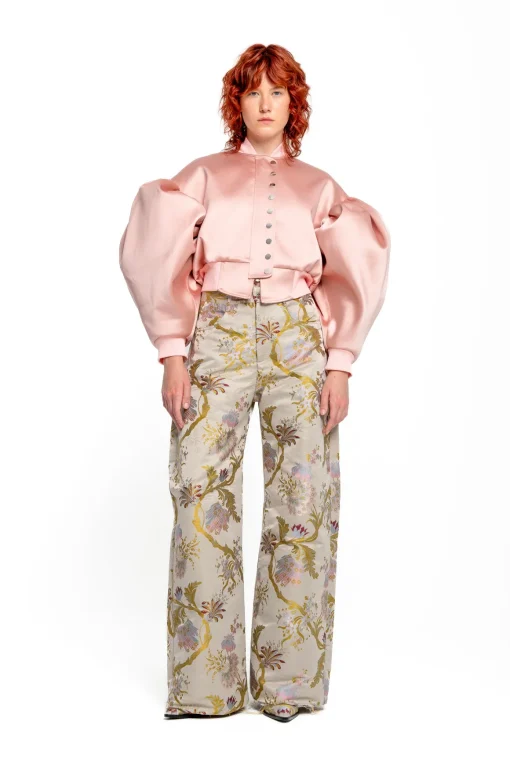PINK BOMBER JACKET WITH PUFF SLEEVES