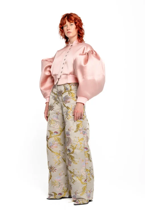 PINK BOMBER JACKET WITH PUFF SLEEVES