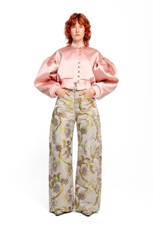 PINK BOMBER JACKET WITH PUFF SLEEVES