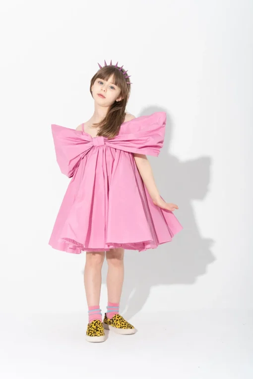 PINK BOW TAFFETA DRESS