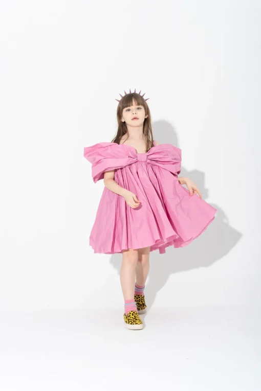 PINK BOW TAFFETA DRESS