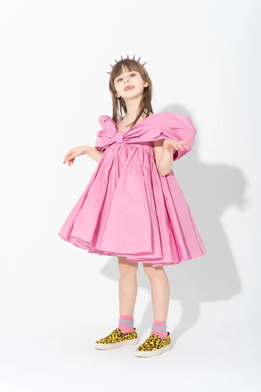 PINK BOW TAFFETA DRESS