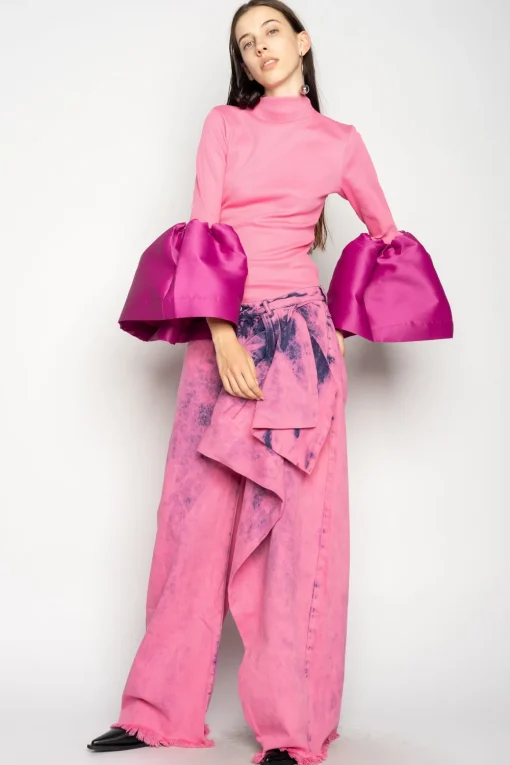 PINK BOYFRIEND TROUSERS WITH BIG BOW