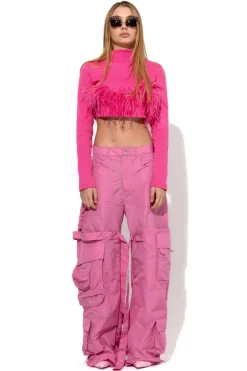 PINK CROPPED FEATHER TOP
