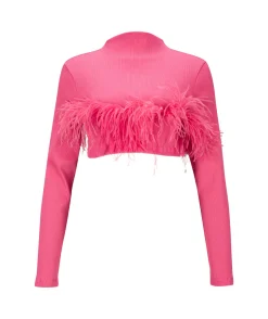 PINK CROPPED FEATHER TOP