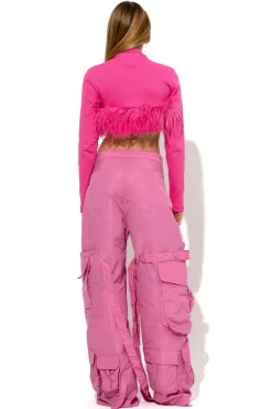 PINK CROPPED FEATHER TOP