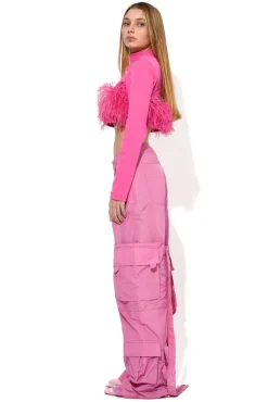 PINK CROPPED FEATHER TOP