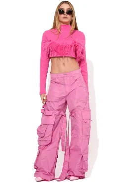 PINK CROPPED FEATHER TOP