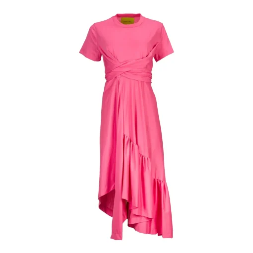 PINK CROSS WAIST DRAPE T-SHIRT DRESS