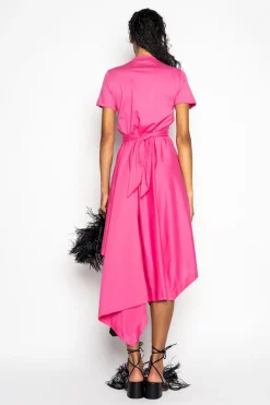 PINK CROSS WAIST DRAPE T-SHIRT DRESS
