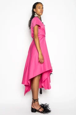 PINK CROSS WAIST DRAPE T-SHIRT DRESS