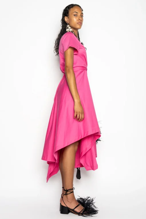 PINK CROSS WAIST DRAPE T-SHIRT DRESS