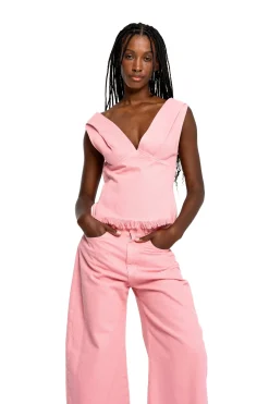 PINK DRILL FITTED OFF SHOULDER TOP