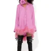 PINK FEATHER HEM SHIRT DRESS
