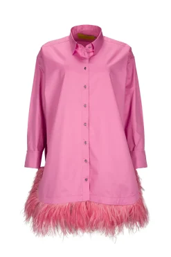 PINK FEATHER HEM SHIRT DRESS