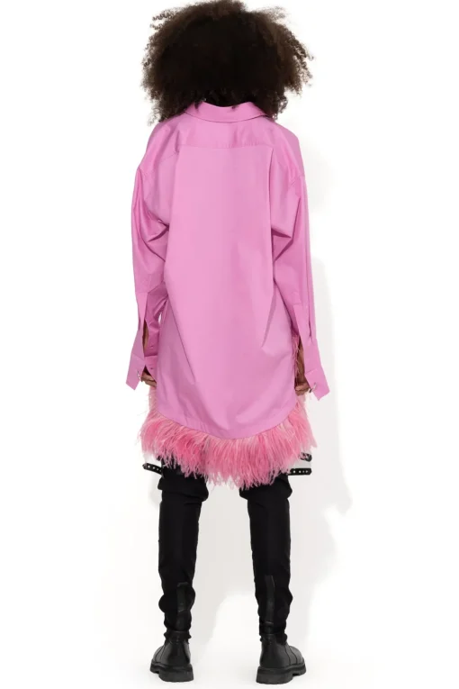 PINK FEATHER HEM SHIRT DRESS