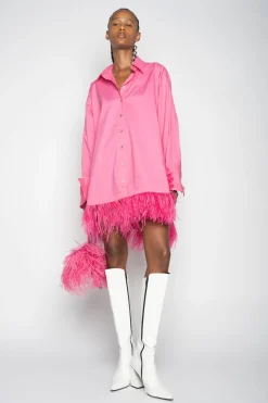 PINK FEATHER SHIRT DRESS