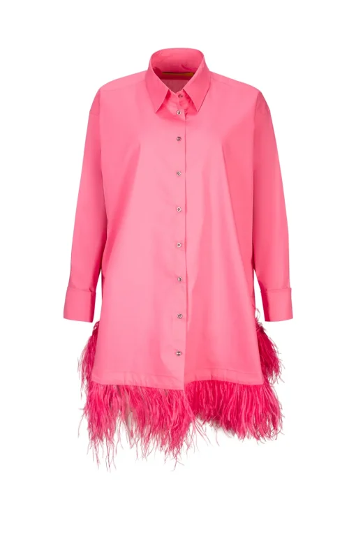 PINK FEATHER SHIRT DRESS