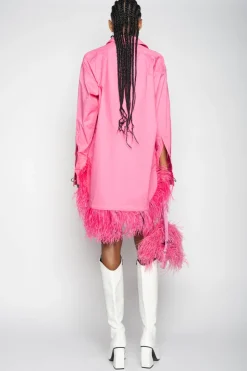 PINK FEATHER SHIRT DRESS