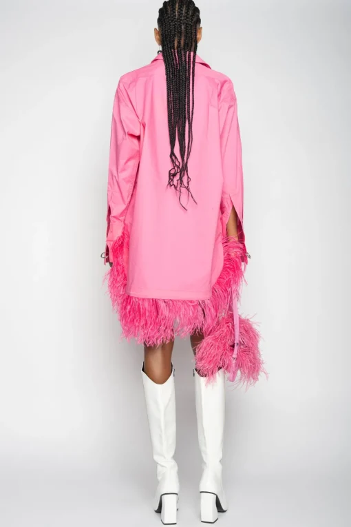 PINK FEATHER SHIRT DRESS