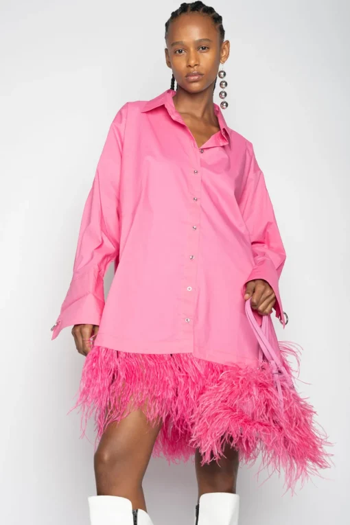 PINK FEATHER SHIRT DRESS