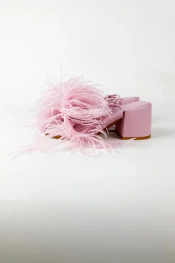 PINK FEATHER STRAPPY SANDAL