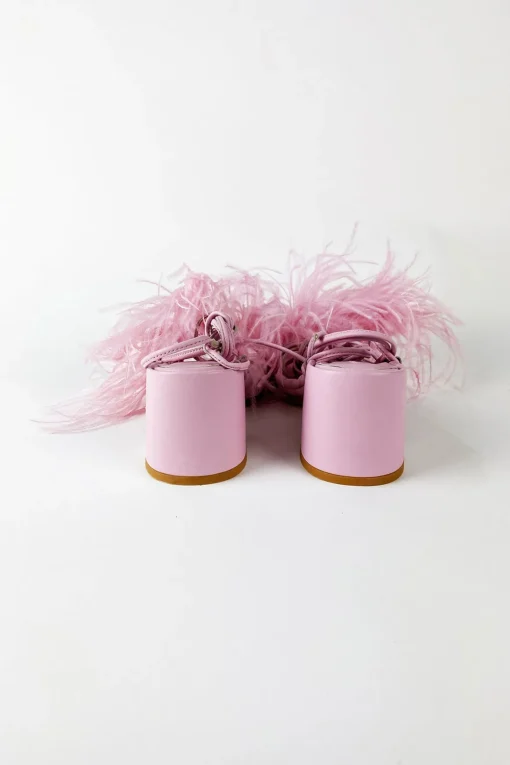PINK FEATHER STRAPPY SANDAL