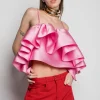 PINK FRONT FRILL TOP