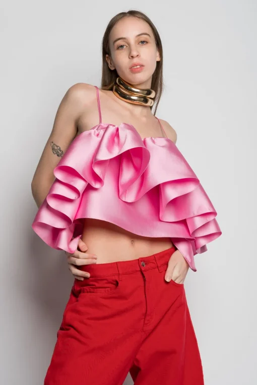 PINK FRONT FRILL TOP
