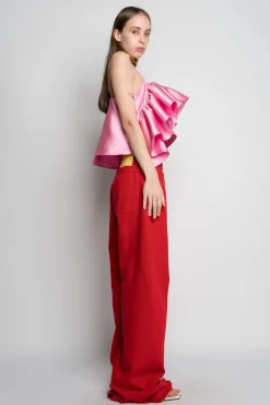 PINK FRONT FRILL TOP