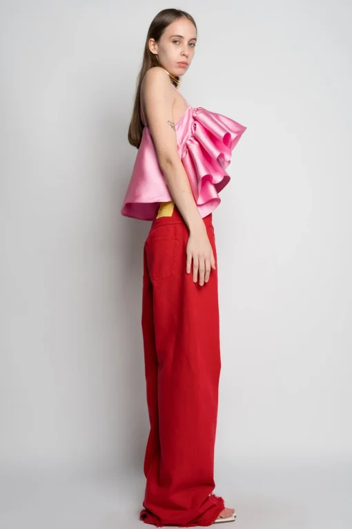 PINK FRONT FRILL TOP