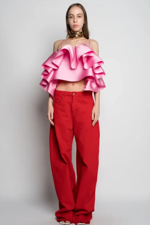 PINK FRONT FRILL TOP