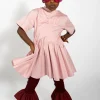 PINK GATHERED JERSEY T-SHIRT DRESS