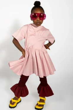 PINK GATHERED JERSEY T-SHIRT DRESS